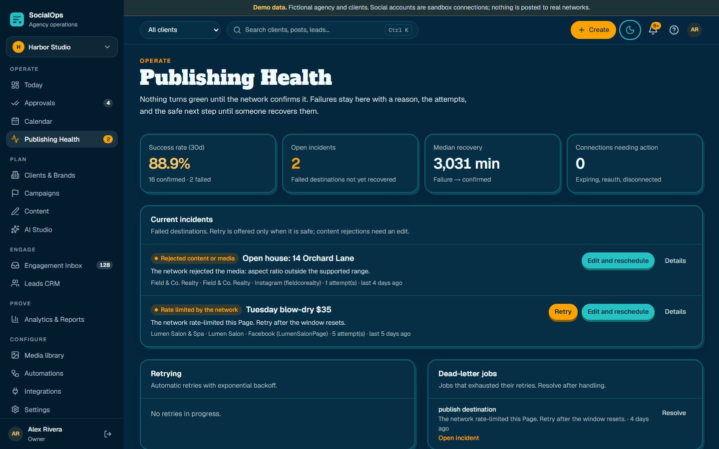 Publishing Health with incidents, retries, and connection status